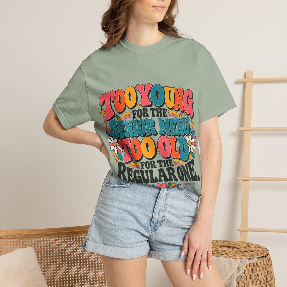 Too Young for the Senior Menu Retro T-Shirt | Funny Women's Retro Tee