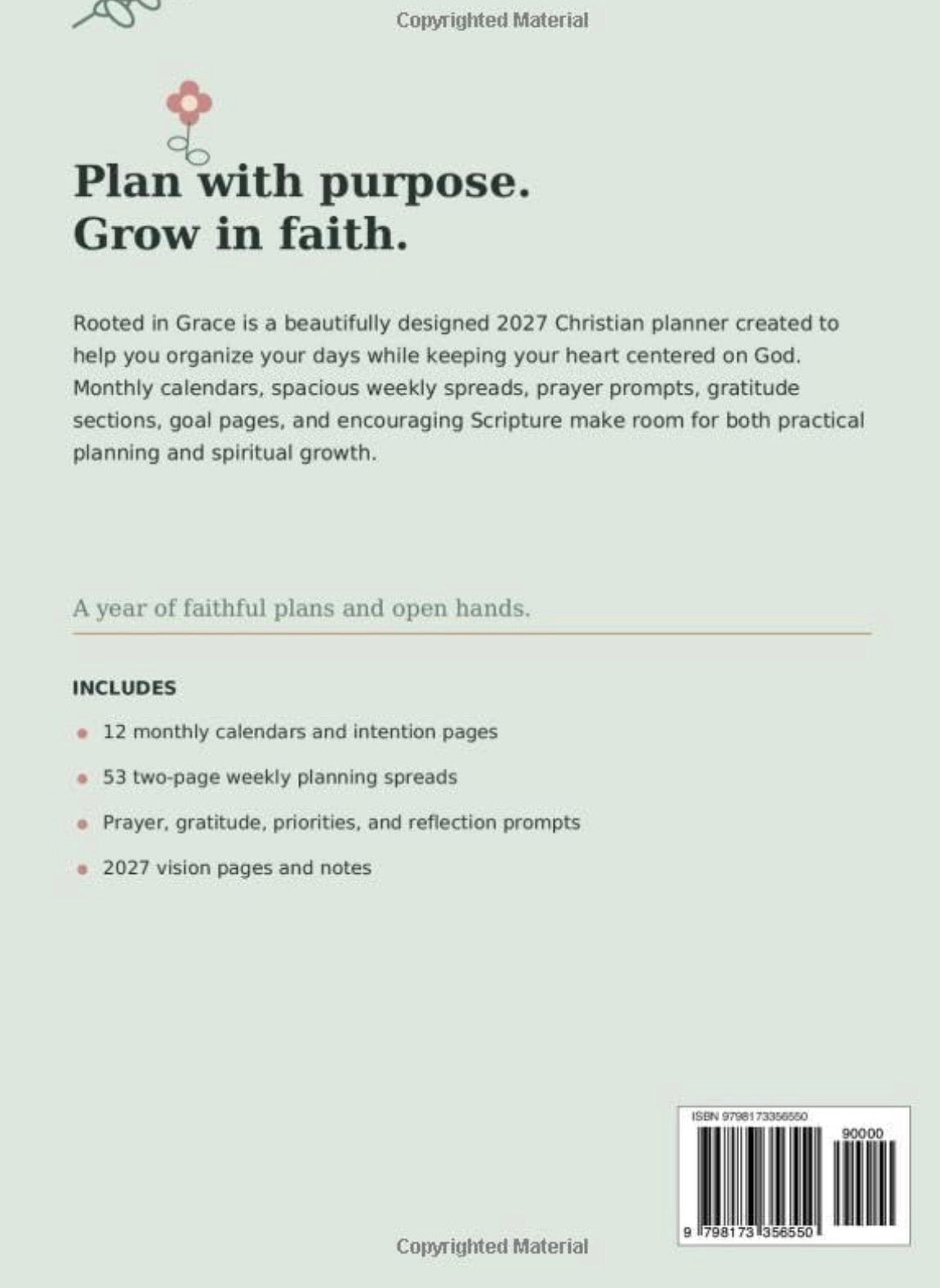 Rooted in Grace 2027 Christian Calendar Planner back cover